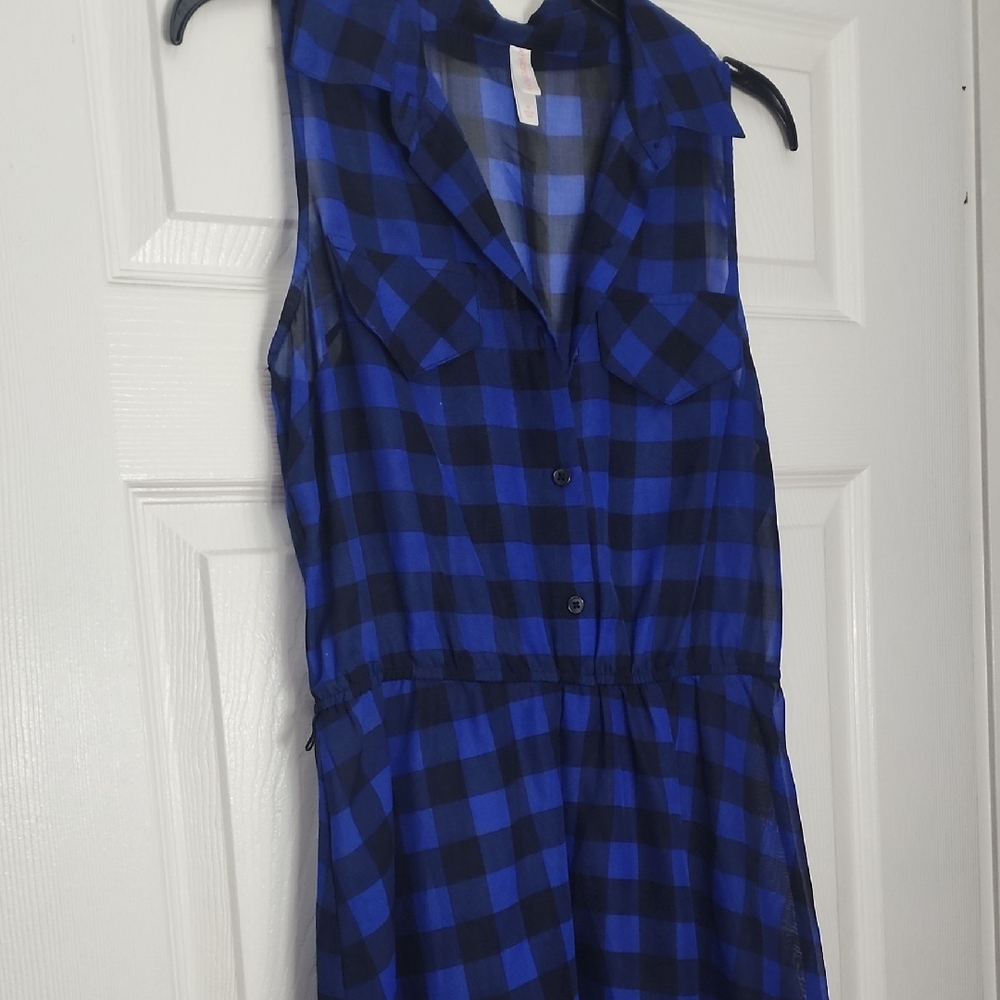 Blue Checkered Sleeveless Dress
